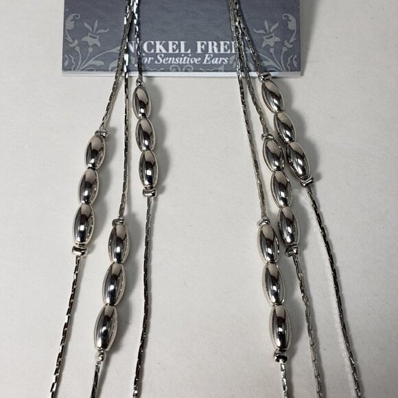 2/$30 Silver tone Beaded Fringed Drop Dangle Post Long Earrings, 5-inch Jewelry - Picture 7 of 8